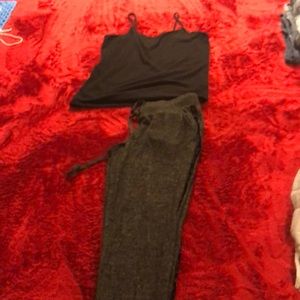 Black and grey sweats with black and grey cami